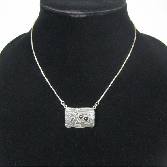 Pendant Sterling Silver 925 Necklace 17 inch Box Chain Stone Cabochon Artisan 10 - Picture 5 of 9